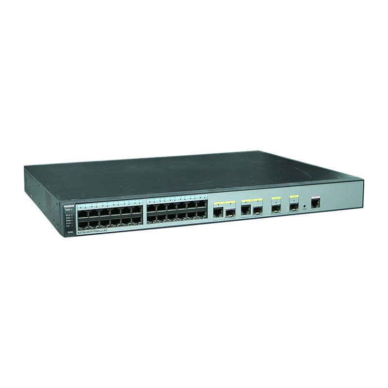Switch Huawei S5720-28X-PWR-LI-AC com 24 portas Ethernet 10/100/1000, 4 portas SFP+ 10 Gig e 370W POE
