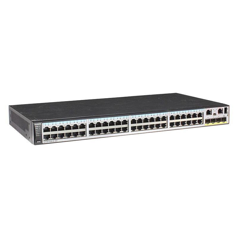 Huawei Switch S5720-52X-EI-AC with 48 Ethernet 10/100/1000 ports, 4 10 Gig SFP+ ports, and compact 44.4 mm x 442.0 mm x 424.7 mm dimensions