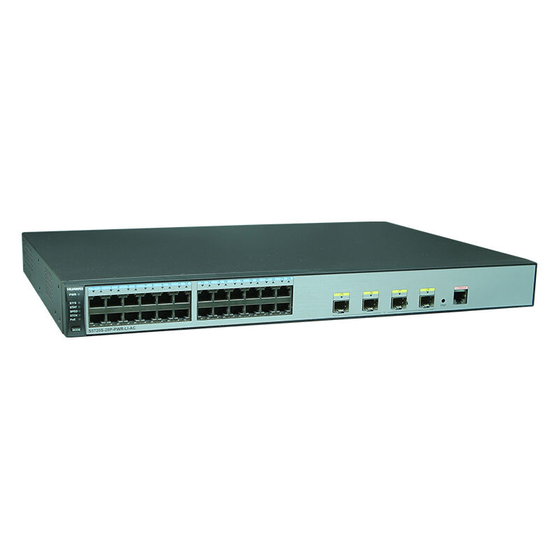 Huawei Switch S5720S-28P-PWR-LI-AC with 24 Ethernet 10/100/1000 ports 4 Gig SFP and compact 43.6 mm x 442.0 mm x 314.8 mm dimensions